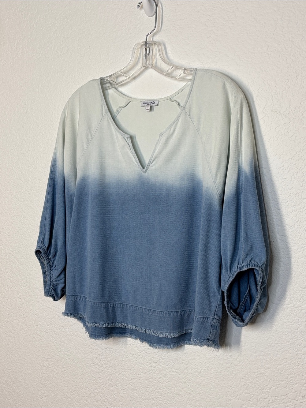 Splendid White to Blue Ombre V-Neck Pullover